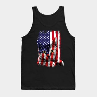 Retro Cat _ American Flag Indepedence Day July 4th Tank Top